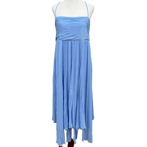 BHLDN‎ Anthropologie Lola Blue Crinkle Gauze Chiffon Midi Dress XL Fairy Boho